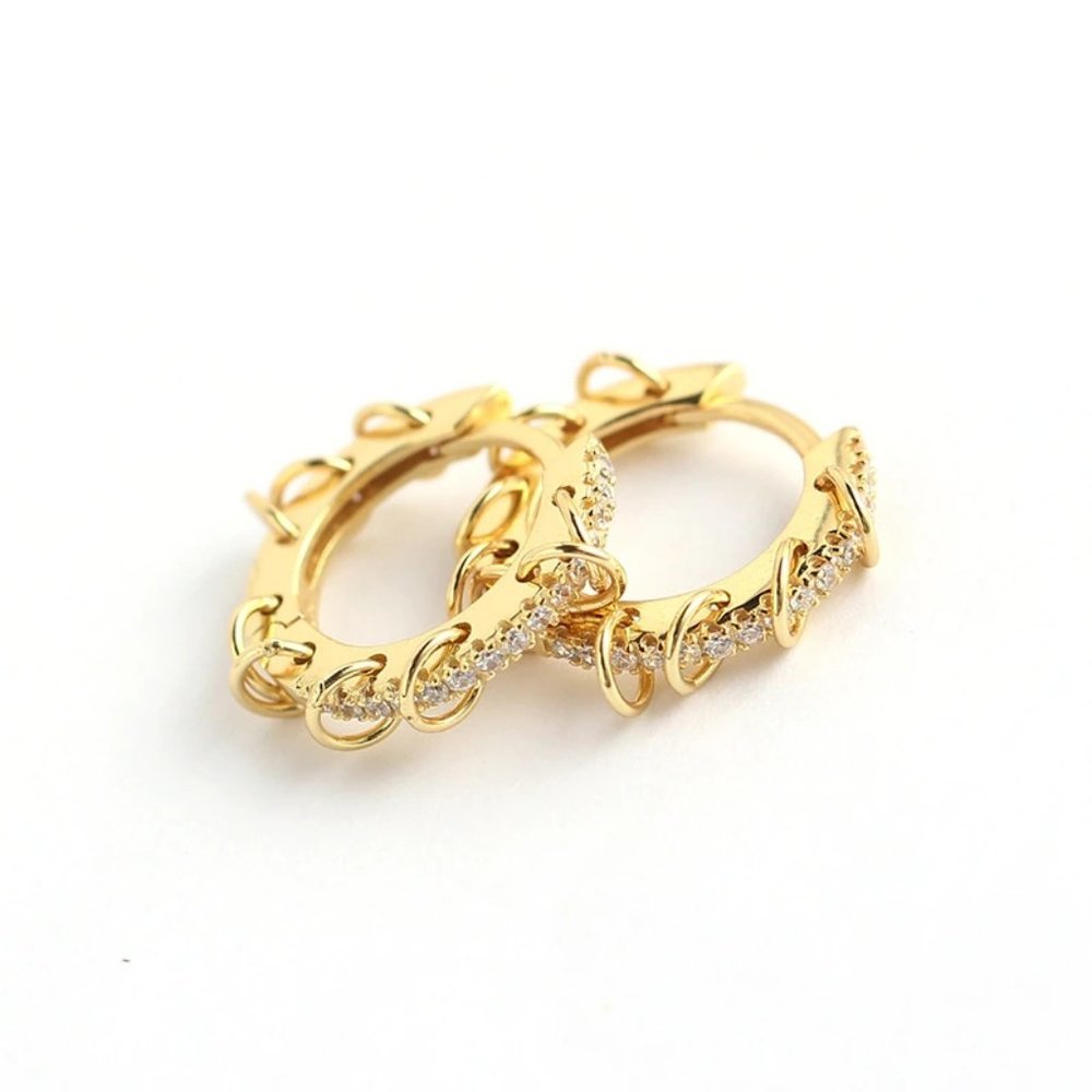 *NEW 925 Sterling Silver Diamond Hoop Earrings B - Picture 7 of 7